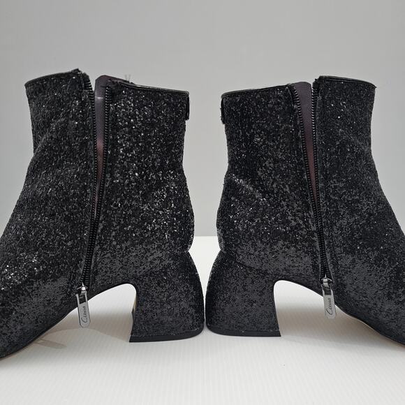 Circus By Sam Edelman Osten Ankle Bootie 7 Black Glitter Faux Leather Cap Toe - Picture 4 of 14